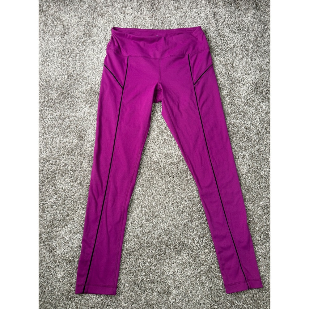 Yogalicious Womens Magenta Purple Black Piping High Waisted Yoga Leggings Size M